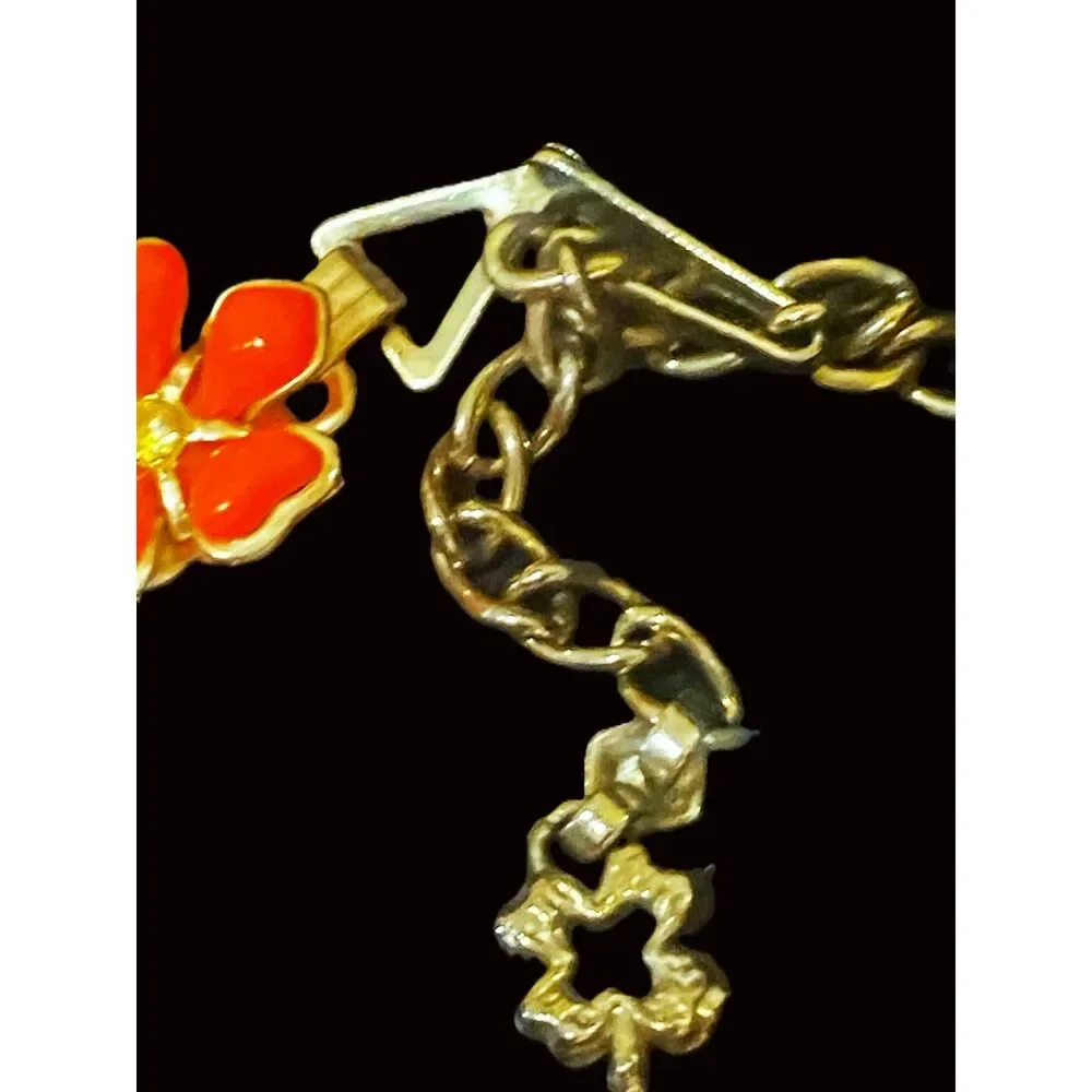 Vintage Coro Necklace Coral color Thermoset 50s - 60s Gold Tone Metal 16”